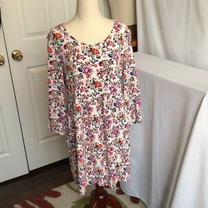 Old Navy Vibrant Floral Midi Dress - White and Multicolor 3/4 Sleeves